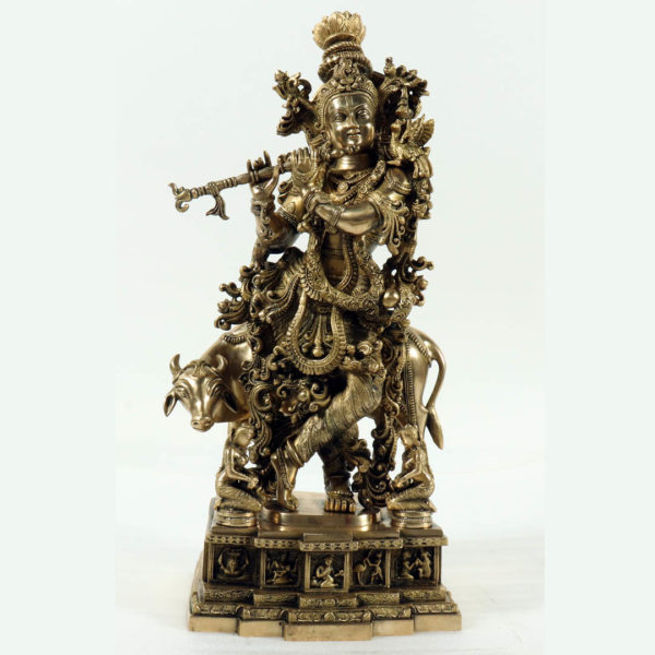 Brass Krishna with Cow 3